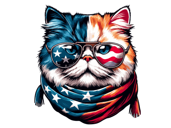 Persian Cat 4th of July USA Flag T-Shirt
