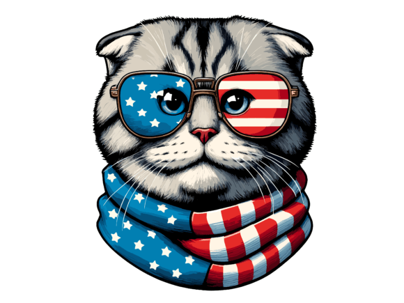 Scottish Fold Cat 4th of July USA Flag
