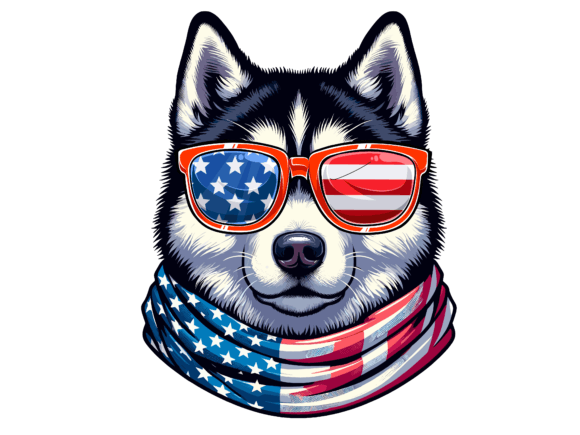 Siberian Husky Dog 4th of July USA Flag